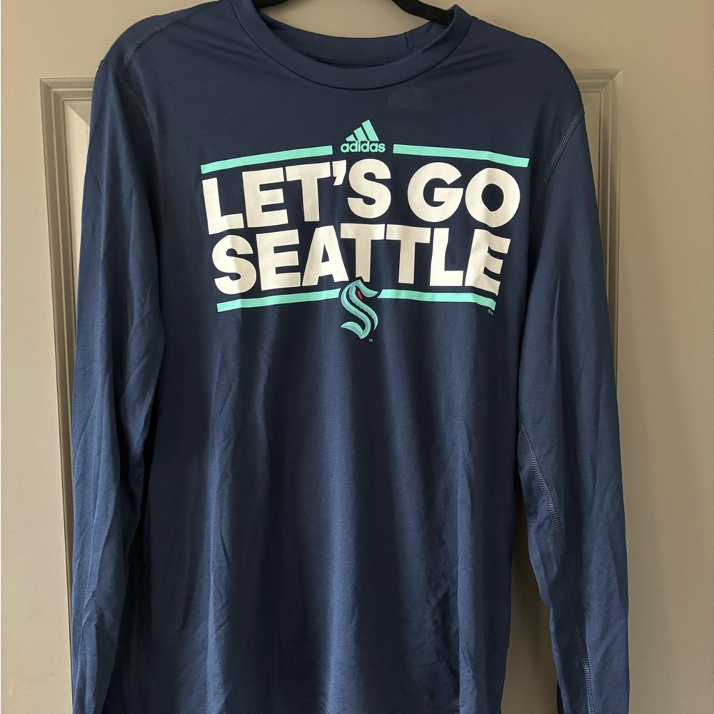 NWT Mens Adidas Seattle Kraken Dassler AEROREADY Creator Long Sleeve Blue Shirt